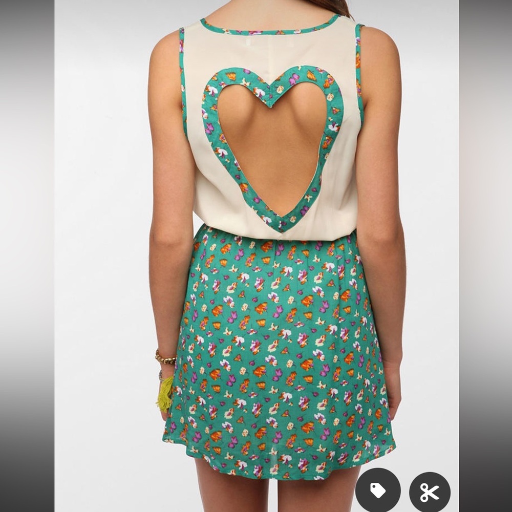 Urban Outfitters Reverse Heart Back- Floral Dress with Heart Cutout on B…